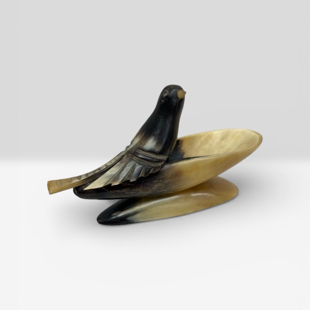 Vtg Bird Figurine Handcrafted Bone Horn Home Decor